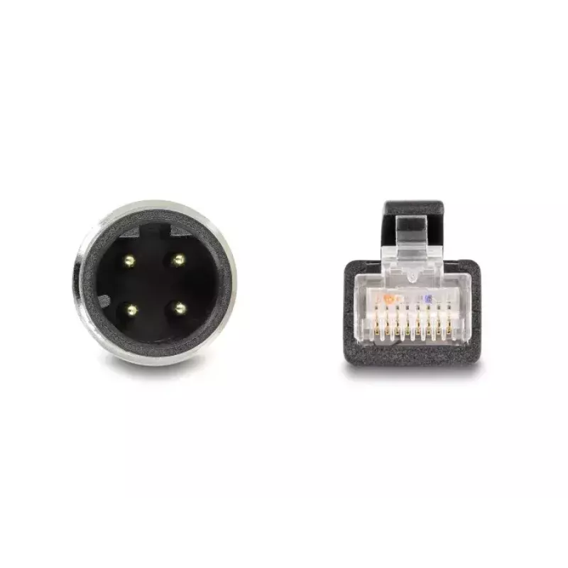 Tinklo kabelis DeLOCK M12 D-koduotas 4 kontaktų vyriškas į RJ45 vyrišką Cat5e 5 m juodas
