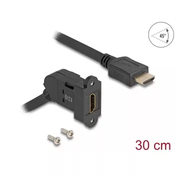DeLOCK HDMI skydinis lizdas moteriškas 45° kampu į HDMI kištuką 30 cm laidas 8K 60 Hz juodas
