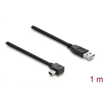 USB 2.0 kabelis DELOCK Type-A (kištukas) į Mini-USB B (kištukas) stačiu kampu, 1 m, juodas