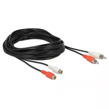 Garso kabelis DeLOCK 85807 5 m 2 x RCA (kištukas) į 2 x RCA (lizdas), juoda/raudona/balta