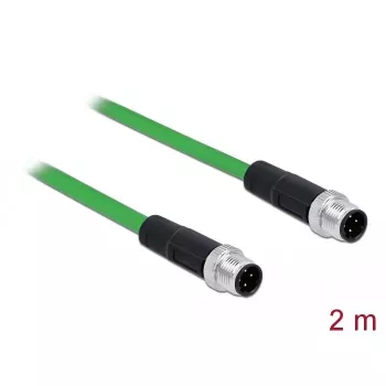 DeLOCK 85918 pramoninis M12 D-koduotas 4 kontaktų kištukas–kištukas kabelis, SF/FTP, be halogenų, 2 m, žalias