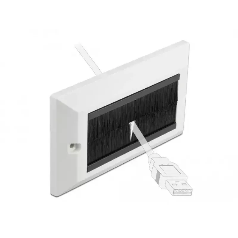 DeLOCK 66492 kabelių valdymo dangtelis 146 x 86 mm su juodais šepetėlių ruožais, baltas