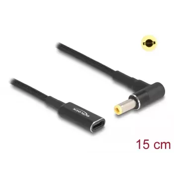 DeLOCK adapterinis kabelis USB Type-C moteriškas į 5,5 x 2,5 mm vyrišką 90° kampu 15 cm
