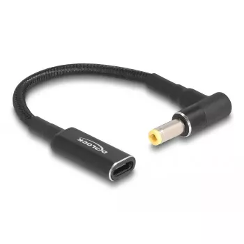 DeLOCK adapterinis kabelis USB Type-C moteriškas į 5,5 x 2,5 mm vyrišką 90° kampu 15 cm