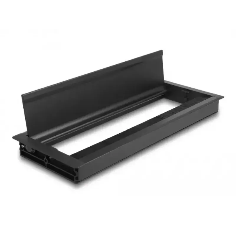 DeLOCK kabelių pravedimo dėžutė su šepetėliu stalo montavimui 300 x 120 x 28 mm juoda