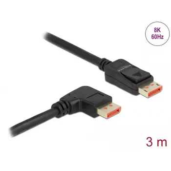 DisplayPort kabelis DeLOCK 8K 60 Hz 3 m tiesus vyriškas į 90° kampu lenktą vyrišką