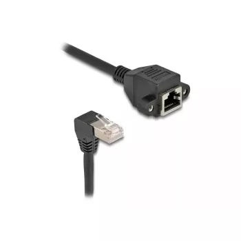 DeLOCK tinklo prailginimo kabelis S/FTP RJ45 90° kampu į RJ45 Cat.6A 2 m juodas