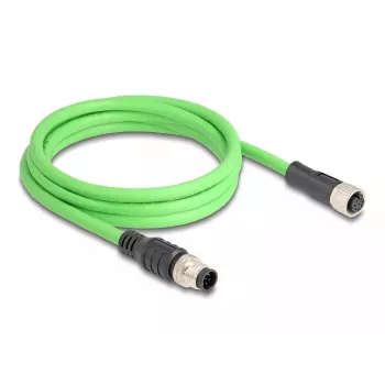 Tinklo kabelis DeLOCK M12 A-koduotas 8 kontaktų kištukas-lizdas PUR (TPU) 2 m Juoda