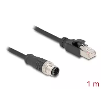 DeLOCK M12 A-koduotas 8 kontaktų vyriškas į RJ45 vyrišką Cat5e tinklo kabelis 1 m juodas