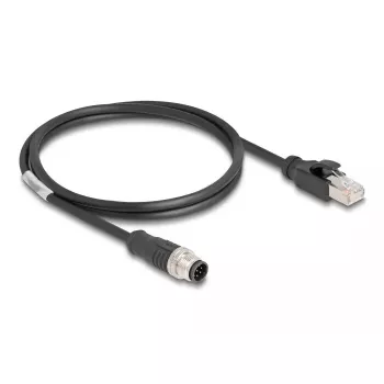 DeLOCK M12 A-koduotas 8 kontaktų vyriškas į RJ45 vyrišką Cat5e tinklo kabelis 1 m juodas