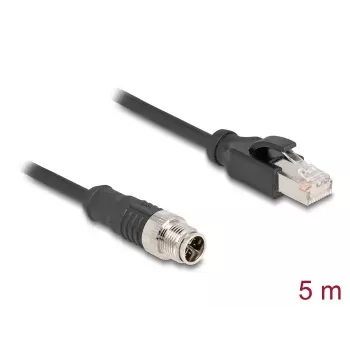 DeLOCK M12 X-koduotas 8 kontaktų patinas į RJ45 patiną Cat5e tinklo kabelis 5 m juodas