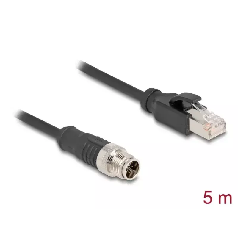 DeLOCK M12 X-koduotas 8 kontaktų patinas į RJ45 patiną Cat5e tinklo kabelis 5 m juodas