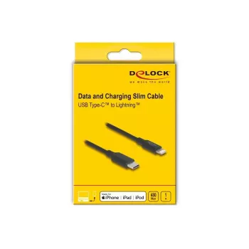 Laidas DELOCK USB-C į Lightning plonas 1 m, Lightning ↔ USB-C, 9 V 3 A, 3,3 mm, MFi