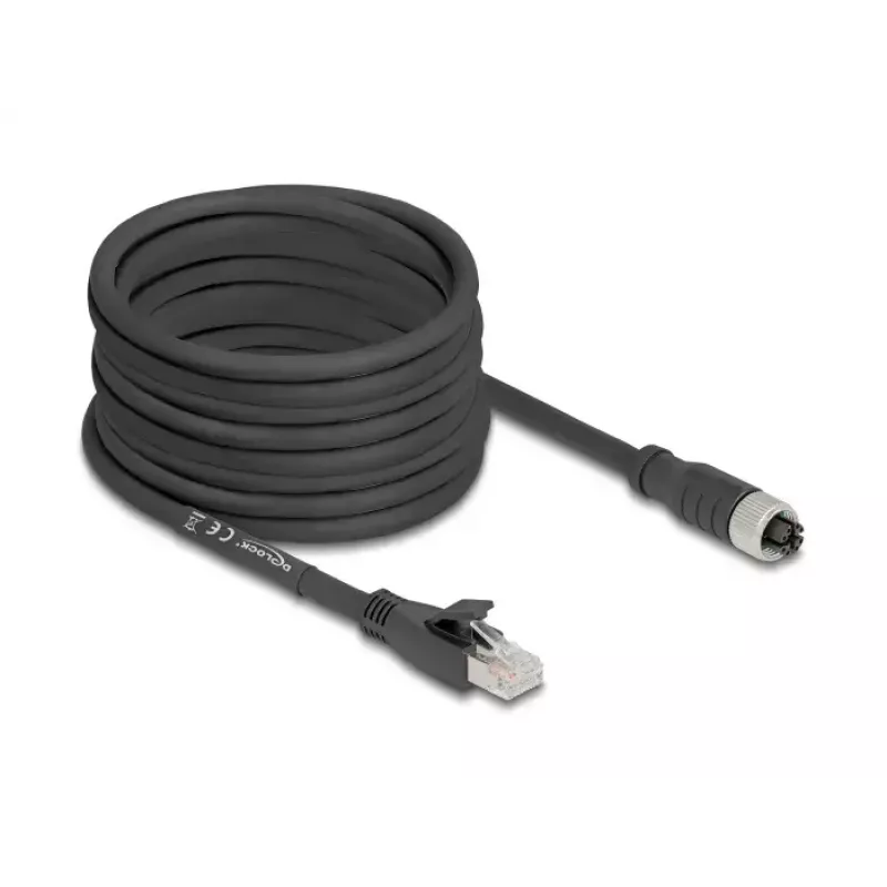 Tinklo kabelis DeLOCK 80595 M12 – RJ-45 Cat5e 10 m Juodas