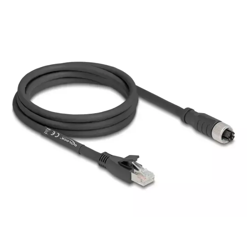 DeLOCK 80590 M12 į RJ-45 tinklo kabelis Cat5e 2 m Juoda