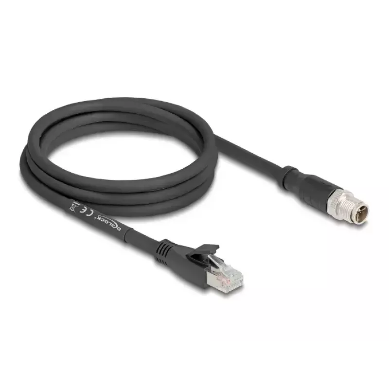 Tinklo kabelis DeLOCK 80579 M12 – RJ-45 Cat5e 2 m Juoda
