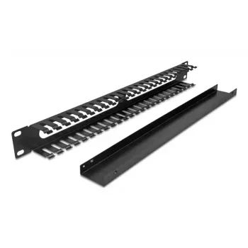 Kabelių tvarkymo panelė DELOCK 19 inch 1U metalinė, 2 angos, juoda