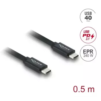 DELOCK koaksialinis USB C į USB C laidas USB4 Gen 3x2 40 Gbps USB PD 3.1 240W 0,5 m