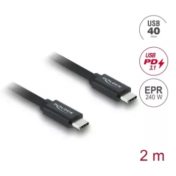DELOCK USB4 Gen 3x2 koaksialinis USB-C į USB-C laidas 40 Gbps PD 3.1 240 W 2 m