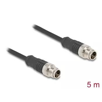 Tinklo kabelis DeLOCK M12 X-koduotas 8 kontaktų vyras-vyras Cat5e 5 m juodas