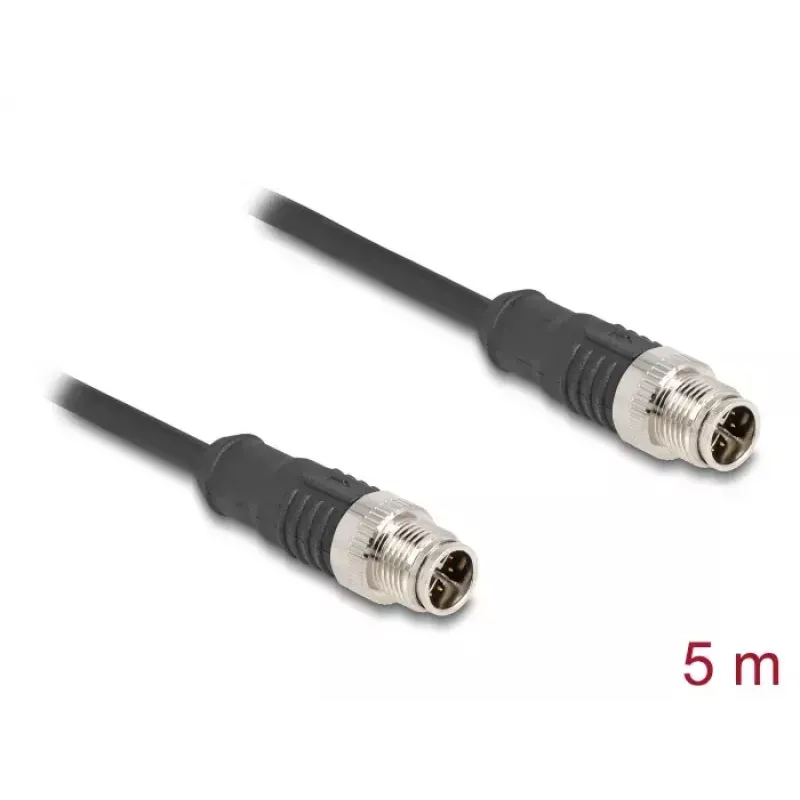Tinklo kabelis DeLOCK M12 X-koduotas 8 kontaktų vyras-vyras Cat5e 5 m juodas