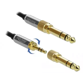 Garso kabelis DELOCK 85838 — 3,5 mm kištukas į 3,5 mm kištuką, 3 m, paauksuoti kontaktai, 28 AWG, juodas