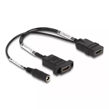 DeLOCK HDMI kabelis 4K 60 Hz su DC maitinimo jungtimi 2,1 x 5,5 mm 0,30 m skydinis montavimas