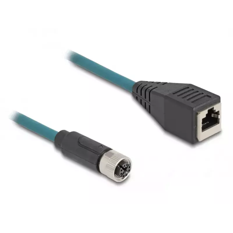 DeLOCK M12 adapterinis kabelis X-coded 8 kontaktų moteriškas į RJ45 moterišką 50 cm