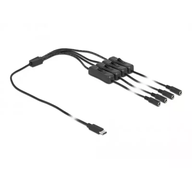USB Type-C (vyriškas) į 4 x DC 5,5 x 2,1 mm (moteriškas) laidas DeLOCK 86802