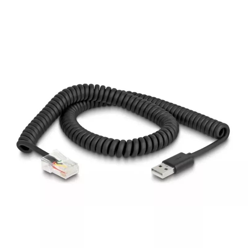 DeLOCK RJ50 į USB 2.0 Type-A spiralinis laidas 2 m juodas