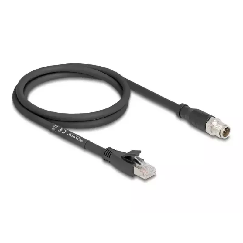 DeLOCK 80577 Tinklo kabelis M12 – RJ-45 Cat5e 1m Juodas