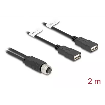 DeLOCK jutiklio/vykdomojo įtaiso kabelis 2 m M12 2 x USB Type-A juodas 60291