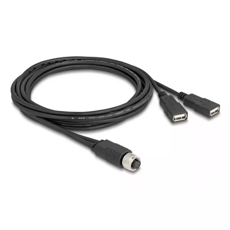 DeLOCK jutiklio/vykdomojo įtaiso kabelis 2 m M12 2 x USB Type-A juodas 60291