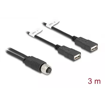 DeLOCK 60651 jutiklio/vykdiklio kabelis 3 m M12 2 x USB Type-A juodas