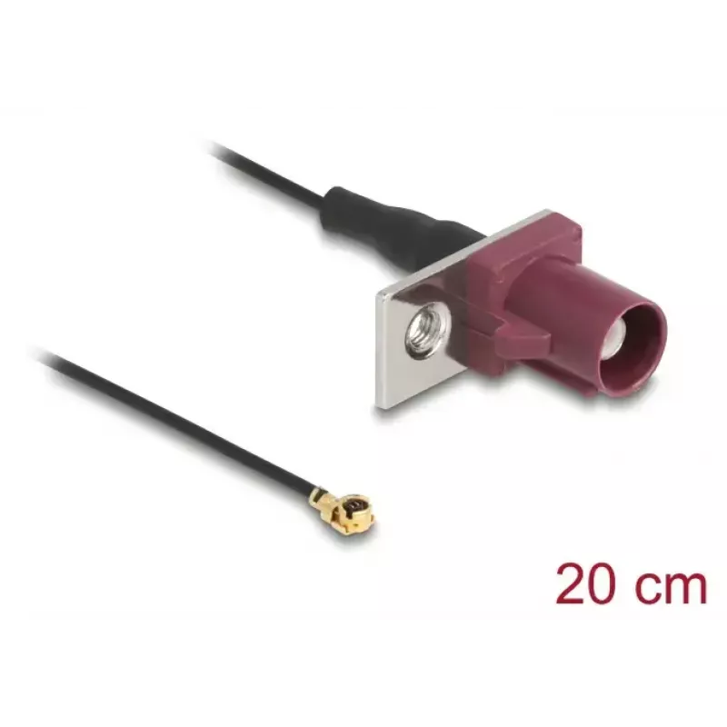 Koaksialinis kabelis DELOCK 90730 — FAKRA D į I-PEX MHF1, 0,2 m, Ø1,13 mm, juoda/bordo