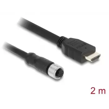 DELOCK M12 A-koduotas 17 kontaktų (moteriškas) į HDMI (vyrišką) kabelis 2 m