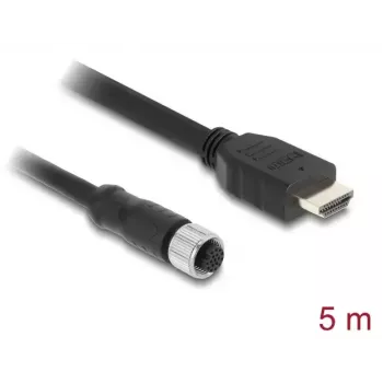 Kabelis DELOCK M12 A-koduotas 17 kontaktų lizdas į HDMI kištuką 5 m juodas