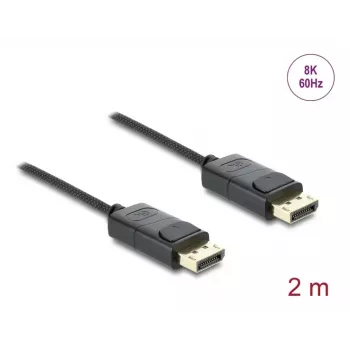 DELOCK Coaxial DisplayPort kabelis 8K 60 Hz, DisplayPort į DisplayPort, 2 m, juodas, pintas