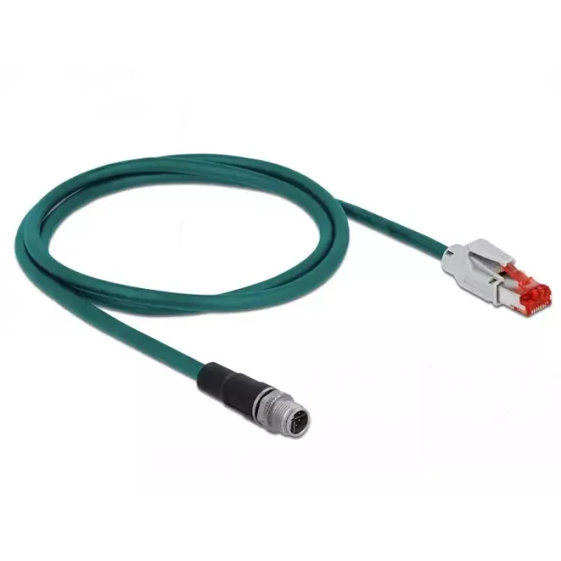 Delock 85425 pramoninis tinklo kabelis M12 X-coded 8-pin kištukas – RJ45 kištukas, 1 m, Water Blue