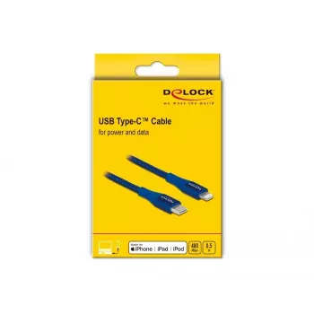 Duomenų ir įkrovimo kabelis DeLOCK USB Type-C – Lightning 0,5 m MFi