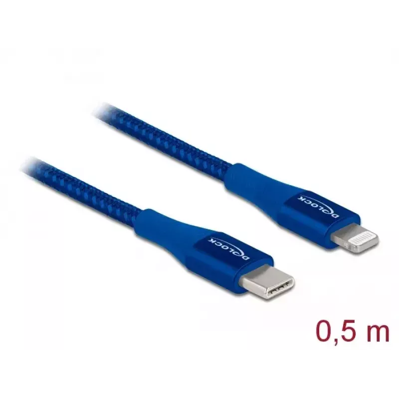 Duomenų ir įkrovimo kabelis DeLOCK USB Type-C – Lightning 0,5 m MFi