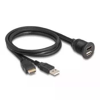 Laidas DeLOCK HDMI-A (vyras) ir USB 2.0 Type-A (vyras) į HDMI-A (moteris) ir USB 2.0 Type-A (moteris) vandeniui atsparus 1 m
