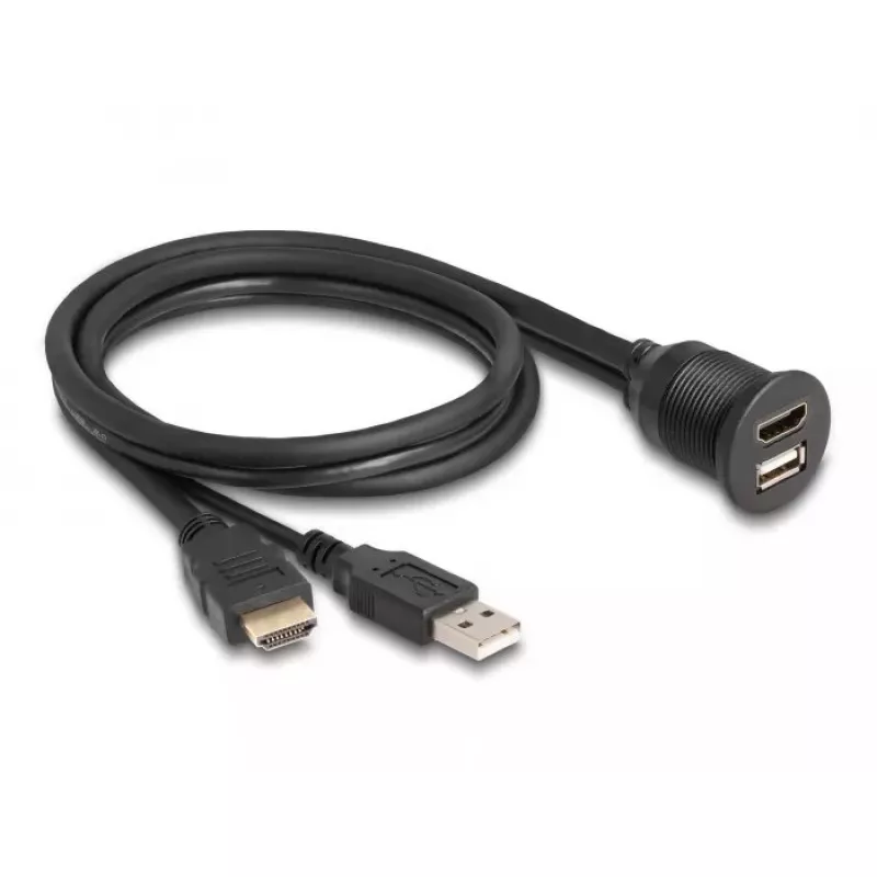 Laidas DeLOCK HDMI-A (vyras) ir USB 2.0 Type-A (vyras) į HDMI-A (moteris) ir USB 2.0 Type-A (moteris) vandeniui atsparus 1 m