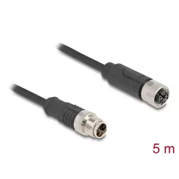 Tinklo kabelis DeLOCK M12 X-coded 8 pin kištukas-lizdas Cat5e 5 m juodas