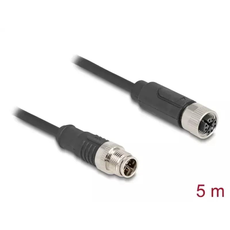 Tinklo kabelis DeLOCK M12 X-coded 8 pin kištukas-lizdas Cat5e 5 m juodas