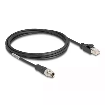 Tinklo kabelis DeLOCK M12 X-koduotas 8 kontaktų vyriškas į RJ45 Cat5e 2 m juodas