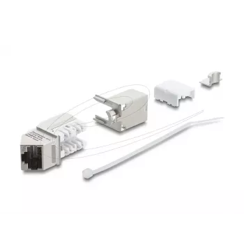 Keystone modulis DELOCK 90937 – RJ-45 Cat.6A ekranuotas kampuotas 90°, plokščios konstrukcijos, baltas
