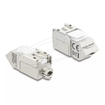 Keystone modulis DELOCK 90937 – RJ-45 Cat.6A ekranuotas kampuotas 90°, plokščios konstrukcijos, baltas