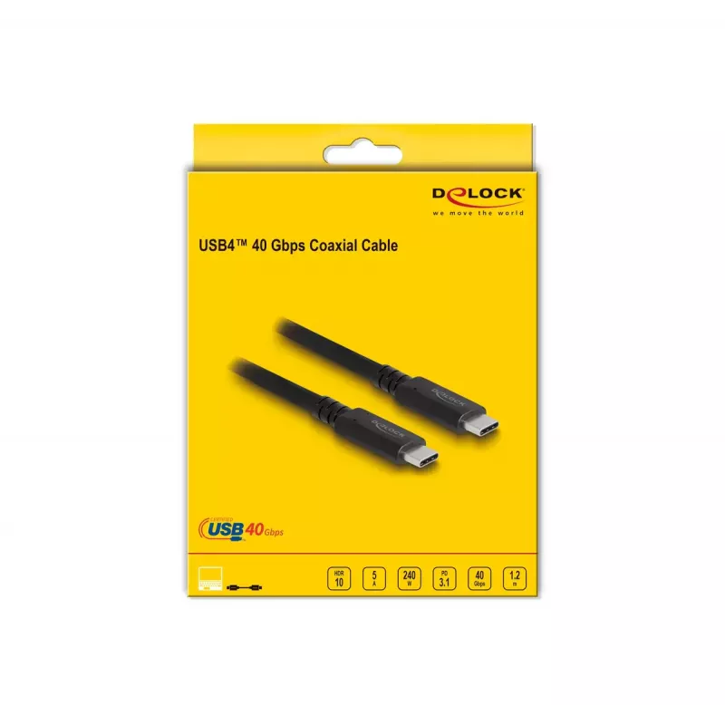 DeLOCK USB4 40 Gbps koaksialinis laidas 1,2 m USB PD 3.1 240 W