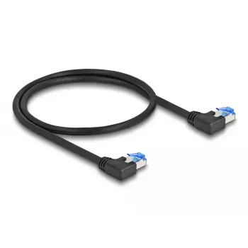 Tinklo kabelis DeLOCK RJ45 Cat.6A S/FTP kairysis kampinis 0,5 m juodas